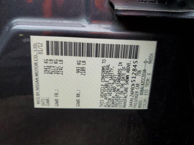 1N4AL2AP4CN512845 - 2012 NISSAN ALTIMA BAS GRAY photo 10