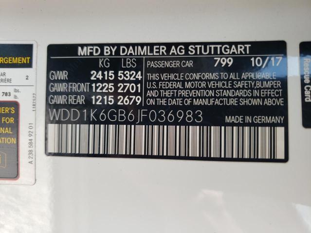 WDD1K6GB6JF036983 - 2018 MERCEDES-BENZ E 400 4MAT WHITE photo 10