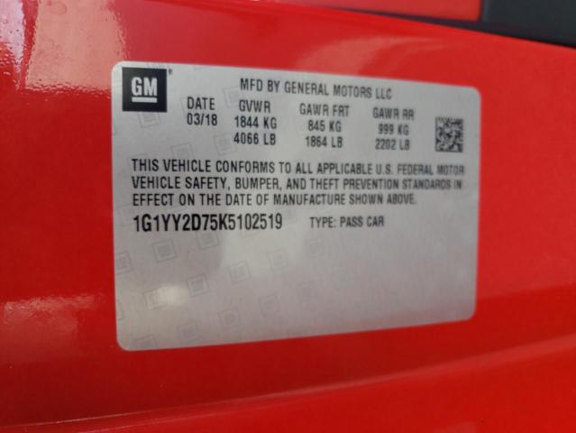 1G1YY2D75K5102519 - 2019 CHEVROLET CORVETTE G RED photo 10