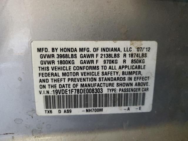 19VDE1F78DE008303 - 2013 ACURA ILX 20 TEC SILVER photo 10