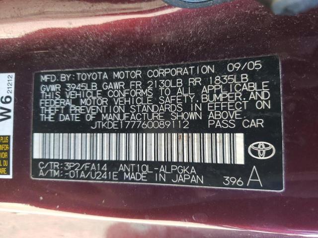 JTKDE177760089112 - 2006 TOYOTA SCION TC 勃艮第红 照片 10