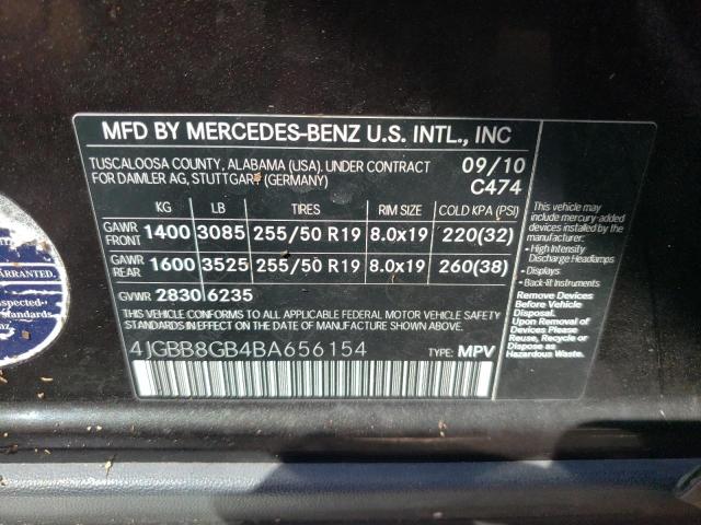 4JGBB8GB4BA656154 - 2011 MERCEDES-BENZ ML 350 4MA BLACK photo 10