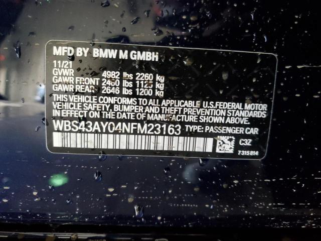 WBS43AY04NFM23163 - 2022 BMW M3 COMPETI BLUE photo 10
