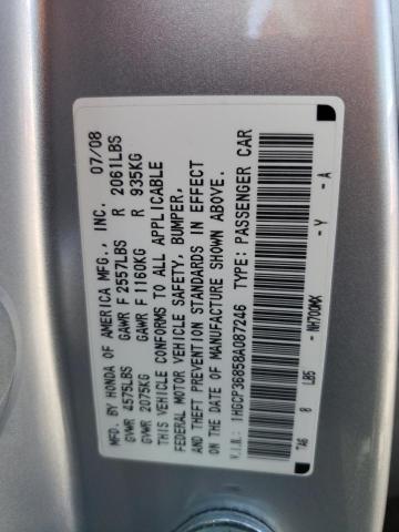 1HGCP36858A087246 - 2008 HONDA ACCORD EXL SILVER photo 10