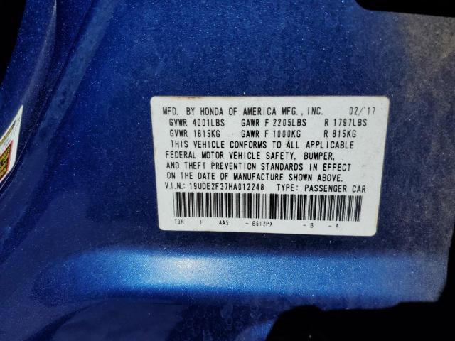 19UDE2F37HA012248 - 2017 ACURA ILX BASE W BLUE photo 10