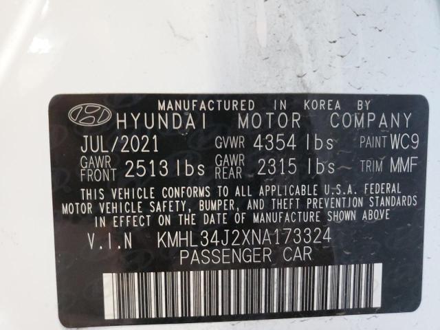 KMHL34J2XNA173324 - 2022 HYUNDAI SONATA LIM WHITE photo 10