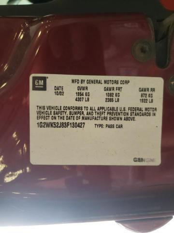 1G2WK52J83F130427 - 2003 PONTIAC GRAND PRIX მუქწითელი ფოტო 10