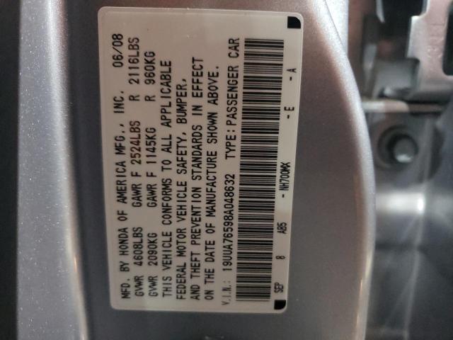 19UUA76598A048632 - 2008 ACURA TL TYPE S SILVER photo 10