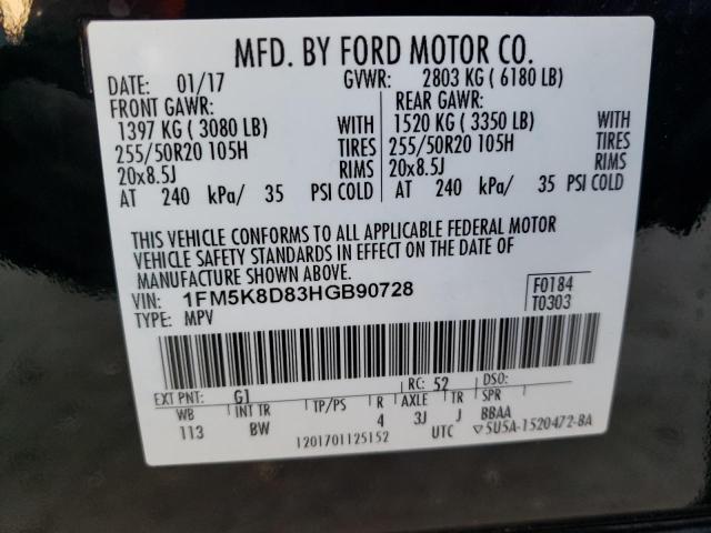 1FM5K8D83HGB90728 - 2017 FORD EXPLORER X BLACK photo 10