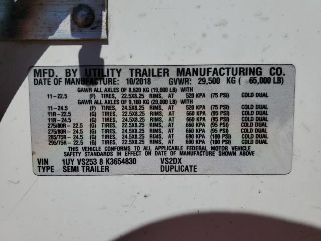1UYVS2538K3654830 - 2019 UTILITY TRAILER Սպիտակ լուսանկար 10