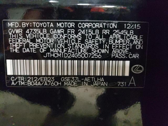 JTHCM1D24G5007256 - 2016 LEXUS IS 300 BLACK photo 10