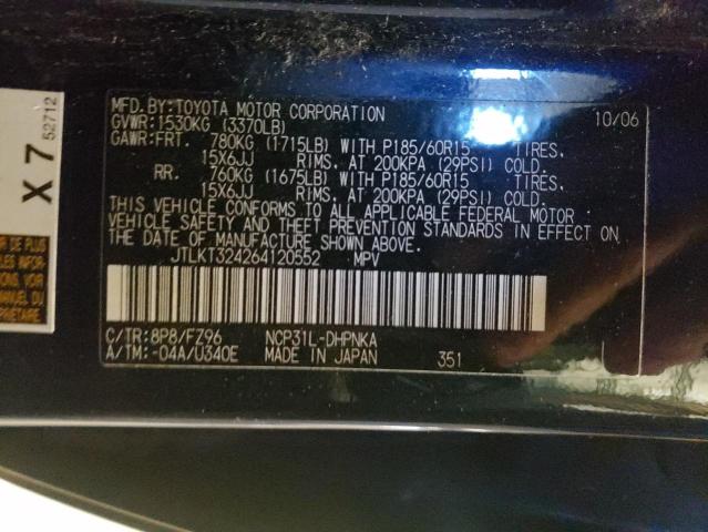 JTLKT324264120552 - 2006 TOYOTA SCION XB Blau Foto 10