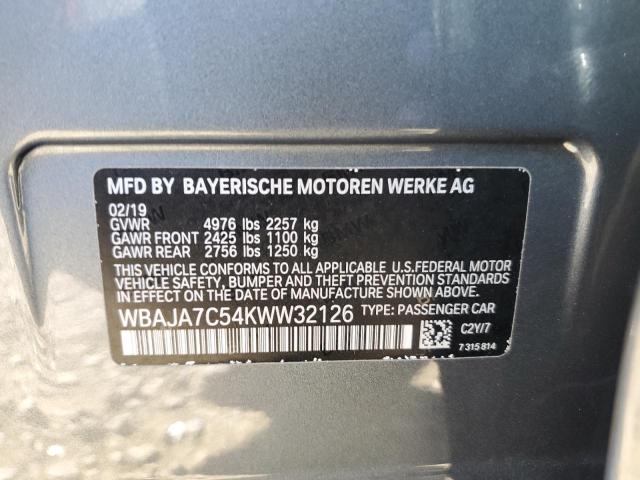 WBAJA7C54KWW32126 - 2019 BMW 530 XI SILVER photo 10