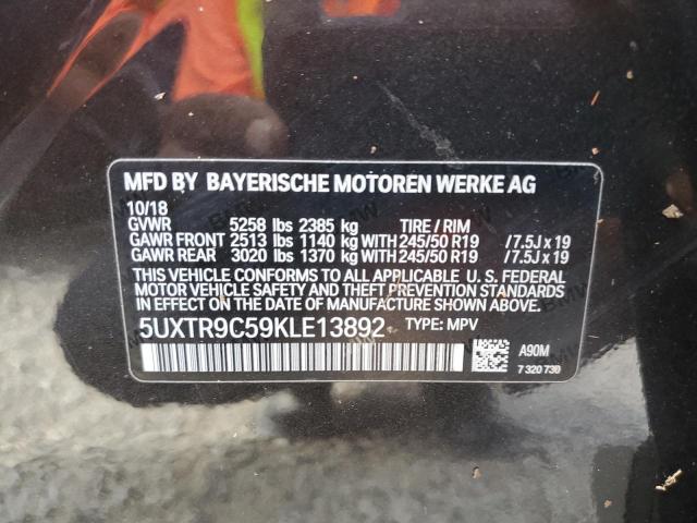 5UXTR9C59KLE13892 - 2019 BMW X3 XDRIVE3 BLACK photo 10