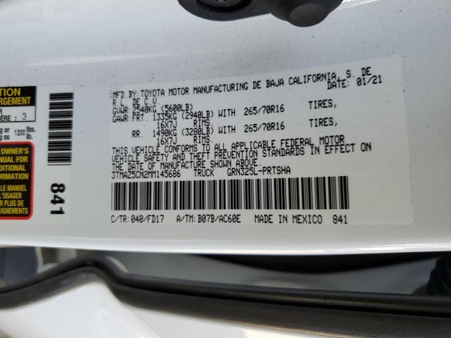 3TMAZ5CN2MM145686 - 2021 TOYOTA TACOMA DOU 白色 照片 10