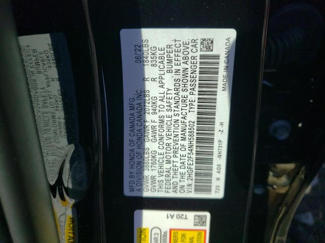 2HGFE2F54NH588502 - 2022 HONDA CIVIC SPOR 黑色 照片 10
