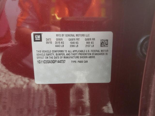 1G11C5SA3GF144737 - 2016 CHEVROLET MALIBU LIM 勃艮第红 照片 10