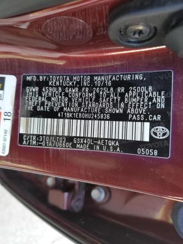 4T1BK1EB0HU245836 - 2017 TOYOTA AVALON XLE BURGUNDY photo 10