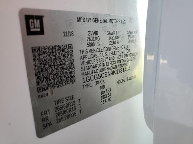 1GCGSCEN9K1181434 - 2019 CHEVROLET COLORADO L WHITE photo 10