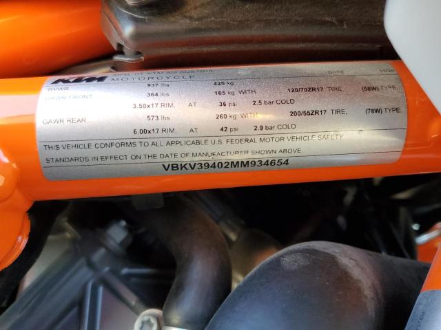VBKV39402MM934654 - 2021 KTM 1290 SUPER ORANGE photo 10