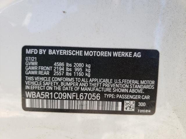 WBA5R1C09NFL67056 - 2022 BMW 330I WHITE photo 10