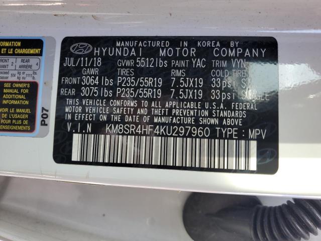 KM8SR4HF4KU297960 - 2019 HYUNDAI SANTA FE X WHITE photo 10