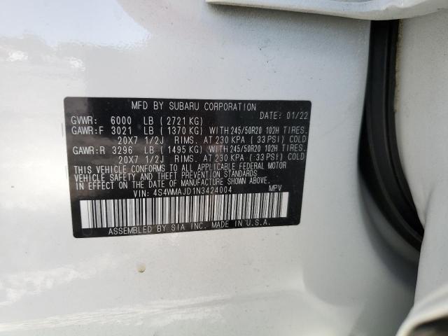 4S4WMAJD1N3424004 - 2022 SUBARU ASCENT ONY WHITE photo 10