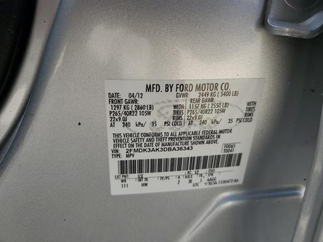 2FMDK3AK3DBA36343 - 2013 FORD EDGE SPORT SILVER photo 10