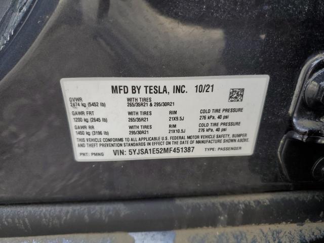 5YJSA1E52MF451387 - 2021 TESLA MODEL S Grafit foto 10