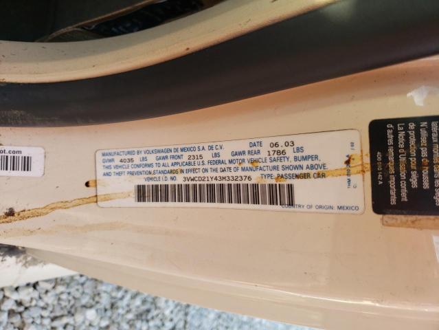 3VWCD21Y43M332376 - 2003 VOLKSWAGEN NEW BEETLE 白色 照片 10