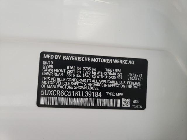 5UXCR6C51KLL39184 - 2019 BMW X5 WHITE photo 10