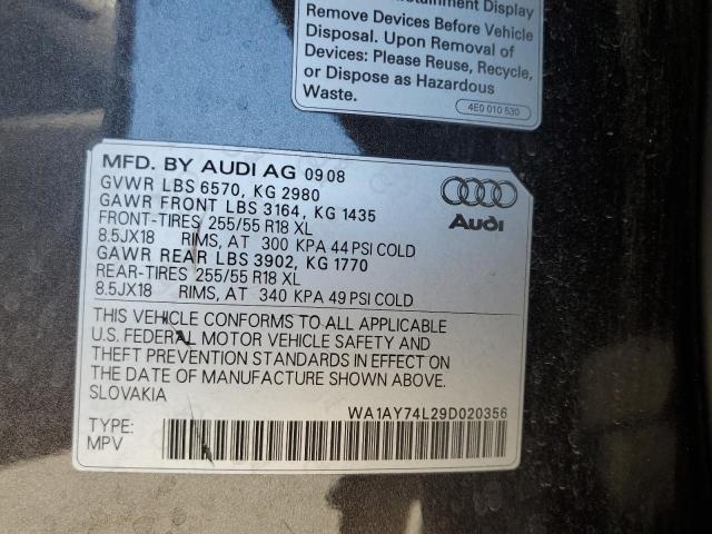 WA1AY74L29D020356 - 2009 AUDI Q7 3.6 QUA BLACK photo 10