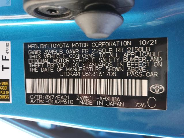 JTDKAMFU6N3161708 - 2022 TOYOTA PRIUS NIGH BLUE photo 10