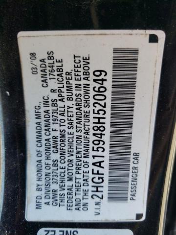 2HGFA15948H520649 - 2008 HONDA CIVIC EXL Qara foto 10