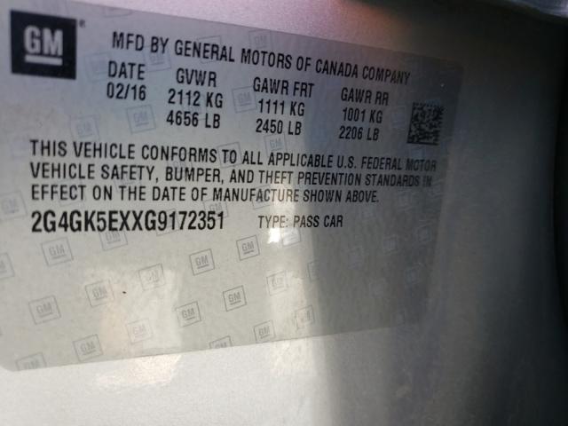 2G4GK5EXXG9172351 - 2016 BUICK REGAL SILVER photo 10