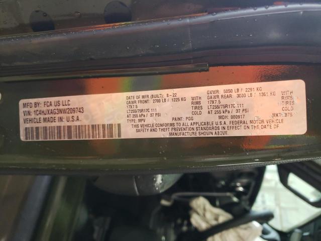 1C4HJXAG3NW209743 - 2022 JEEP WRANGLER S GREEN photo 10