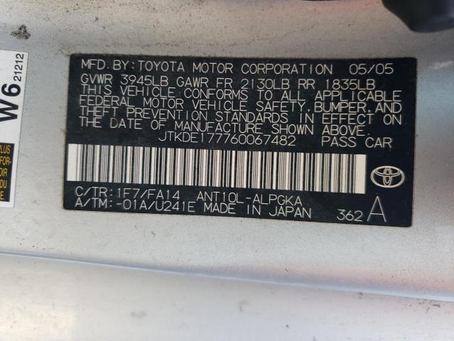 JTKDE177760067482 - 2006 TOYOTA SCION TC Argent photo 10