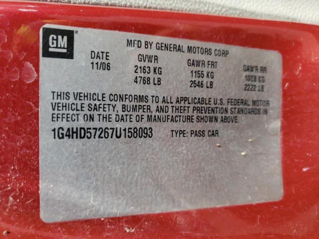 1G4HD57267U158093 - 2007 BUICK LUCERNE RED photo 10