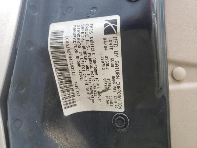 1G8AJ52F94Z193910 - 2004 SATURN ION LEVEL GOLD photo 10