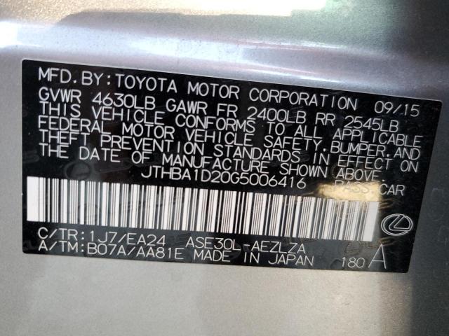 JTHBA1D20G5006416 - 2016 LEXUS IS 200T GRAY photo 10