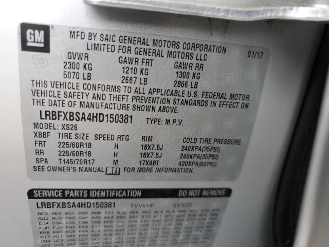 LRBFXBSA4HD150381 - 2017 BUICK ENVISION E 银色 照片 10