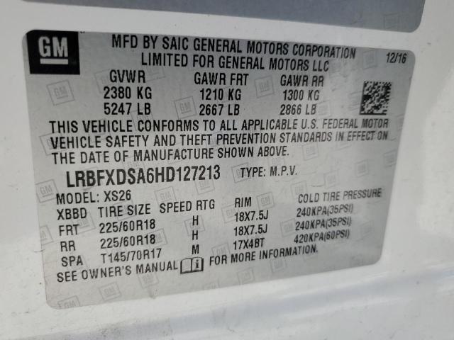 LRBFXDSA6HD127213 - 2017 BUICK ENVISION E WHITE photo 10