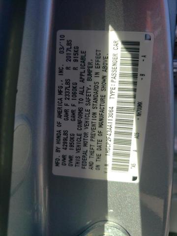 1HGCP2F43AA113064 - 2010 HONDA ACCORD LXP SILVER photo 10