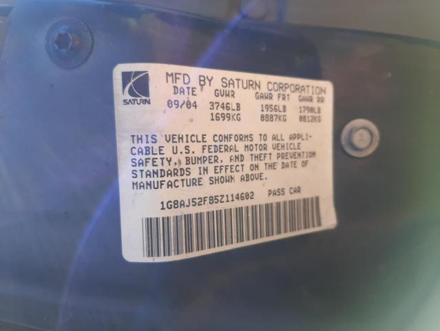 1G8AJ52F85Z114602 - 2005 SATURN ION LEVEL WHITE photo 10