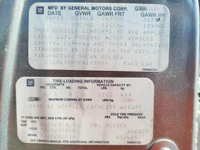 1G1BU51H5HA165989 - 1987 CHEVROLET CAPRICE CL GRAY photo 10