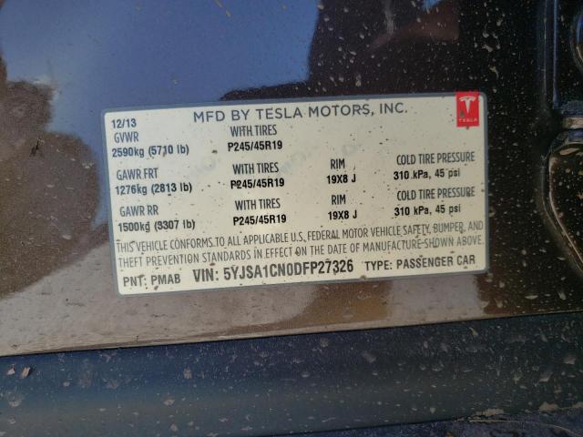 5YJSA1CN0DFP27326 - 2013 TESLA MODEL S Boz foto 10