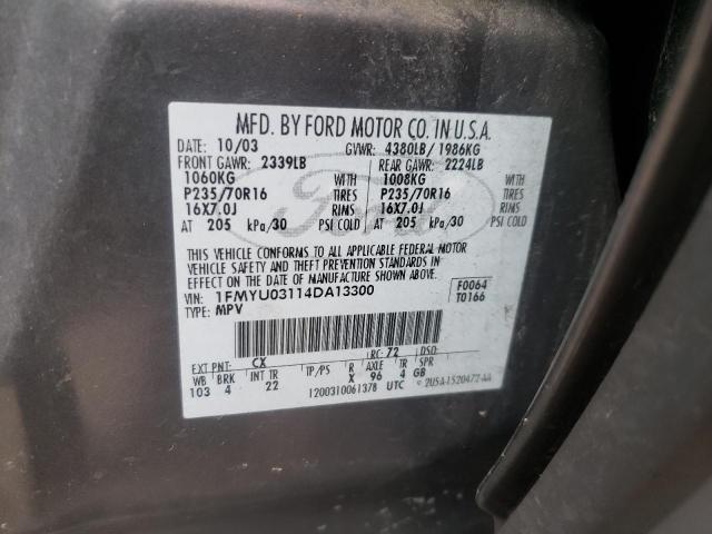 1FMYU03114DA13300 - 2004 FORD ESCAPE XLT GRAY photo 12