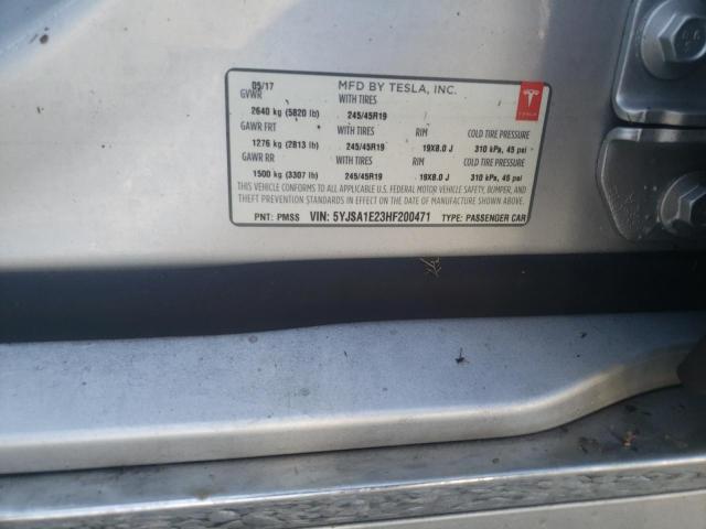 5YJSA1E23HF200471 - 2017 TESLA MODEL S Արծաթագույն լուսանկար 10