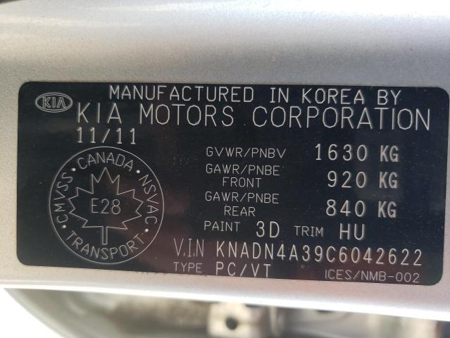 KNADN4A39C6042622 - 2012 KIA RIO EX SILVER photo 10