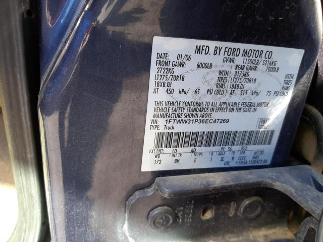 1FTWW31P36EC47269 - 2006 FORD F350 SRW S BLUE photo 10